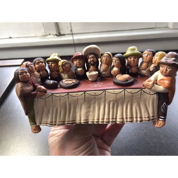 Last Supper Apostles Jesus Pottery Peruvian Religious FolkArt Figure DecorEaster - Picture 7 of 11